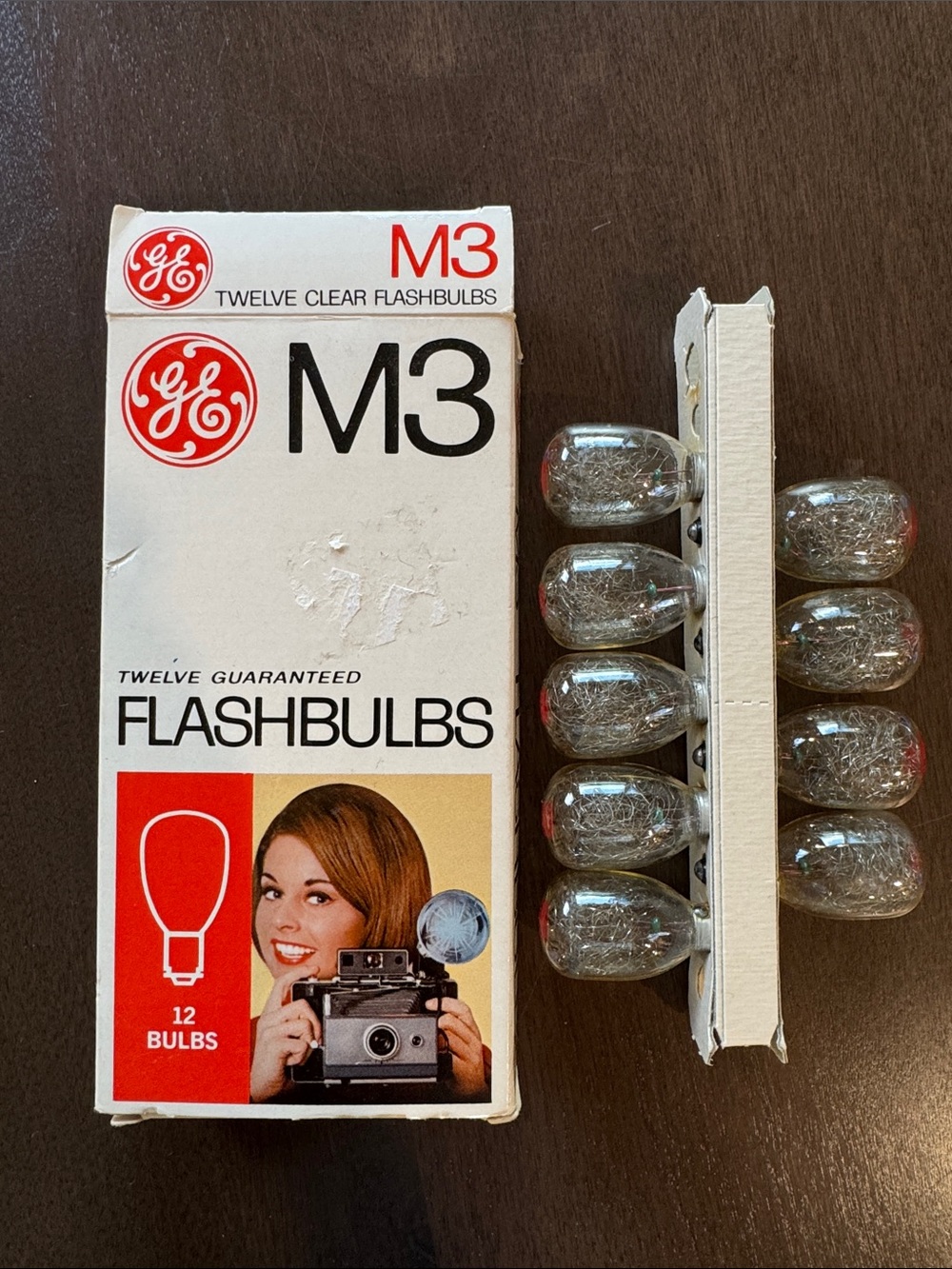 Vintage GE M3 Flashbulbs - Partial Box of 9 Unfired Clear Bulbs 1960s 1970s